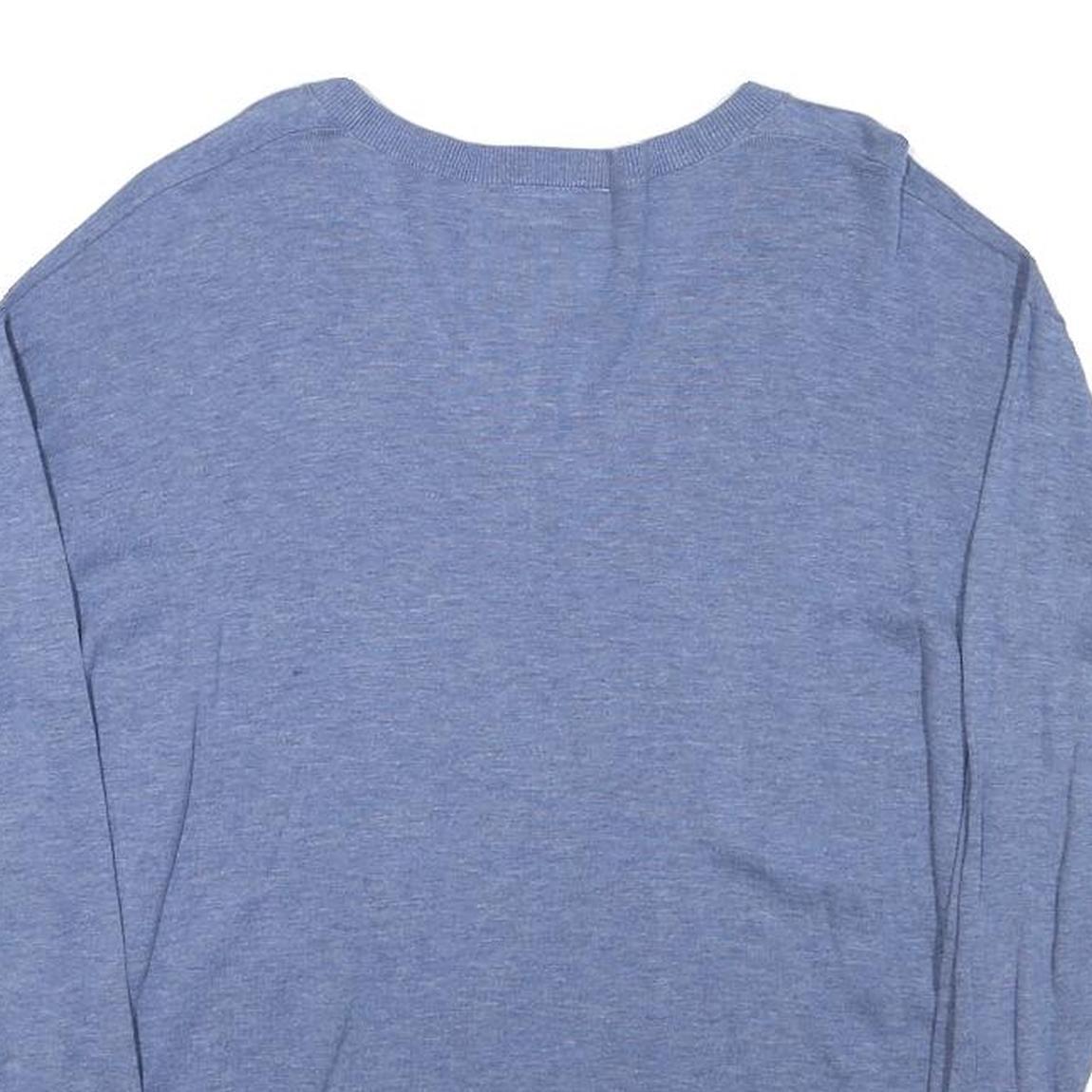 CALVIN KLEIN Womens Blue Plain Cotton Blend Jumper V-Neck Regular S Lightweight