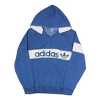 ADIDAS Womens Blue & White Hoodie Jacket UK 14 Polyester Blend Zip Casual