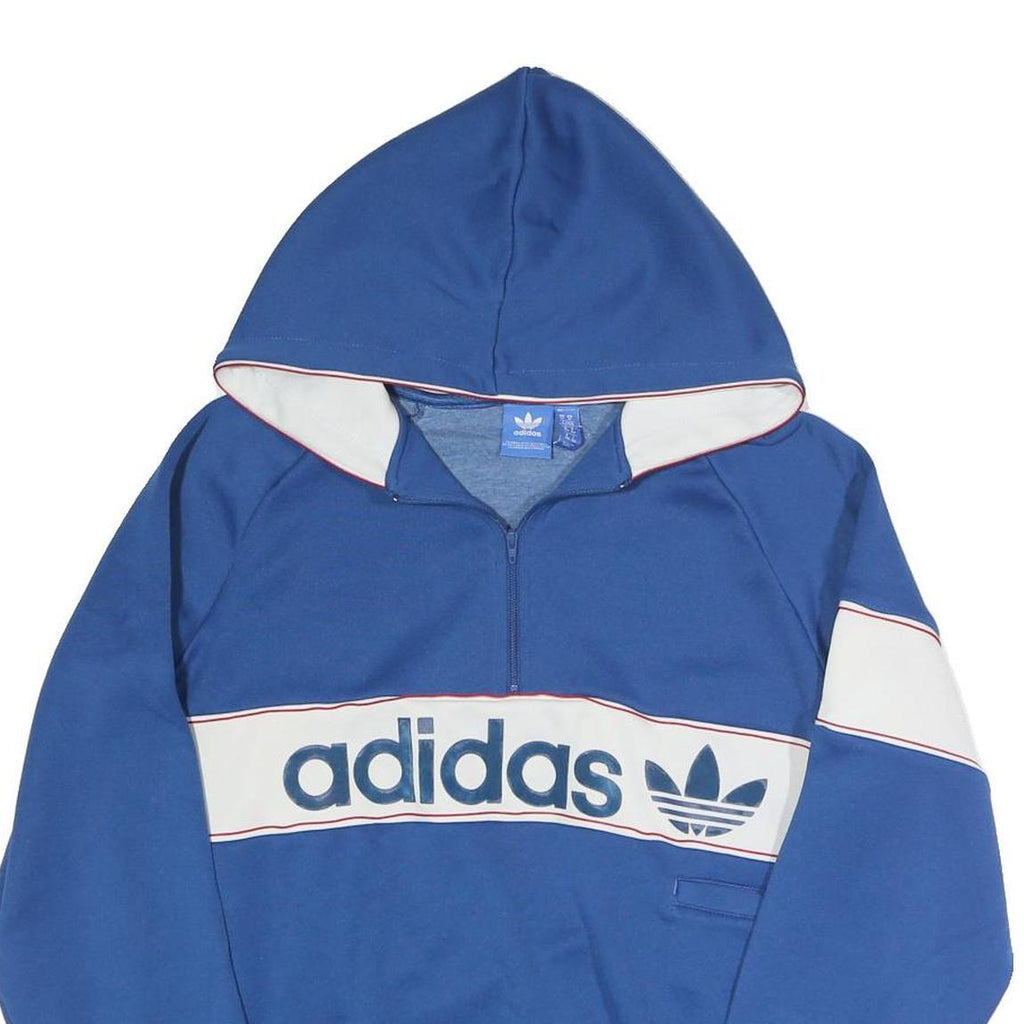 ADIDAS Womens Blue & White Hoodie Jacket UK 14 Polyester Blend Zip Casual
