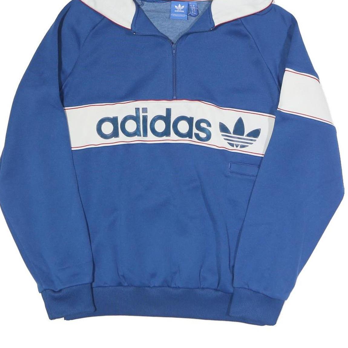 ADIDAS Womens Blue & White Hoodie Jacket UK 14 Polyester Blend Zip Casual