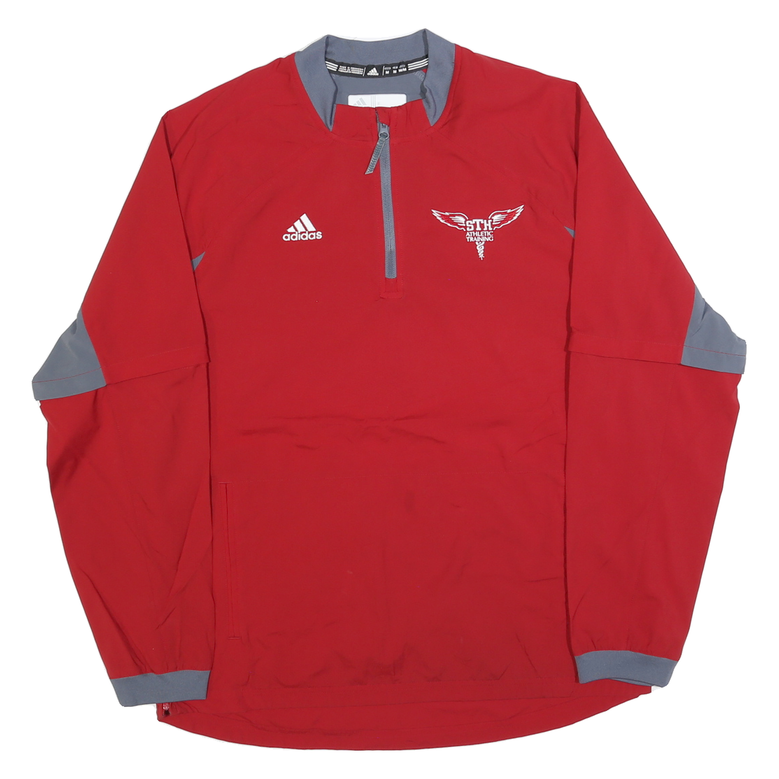 ADIDAS Mens Red & Grey Athletic Training Jacket M Polyester Zip Plain Sportswear