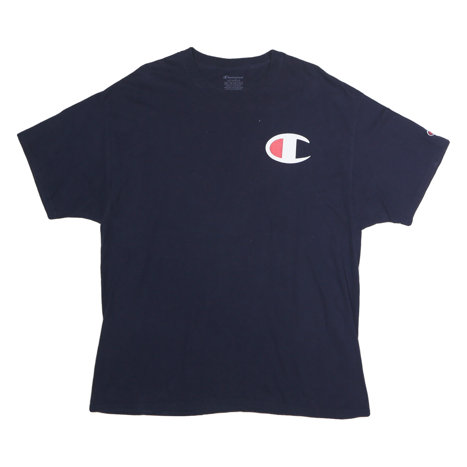 CHAMPION Mens Navy Blue Cotton T-Shirt XL Short Sleeve Crew Neck Logo Print