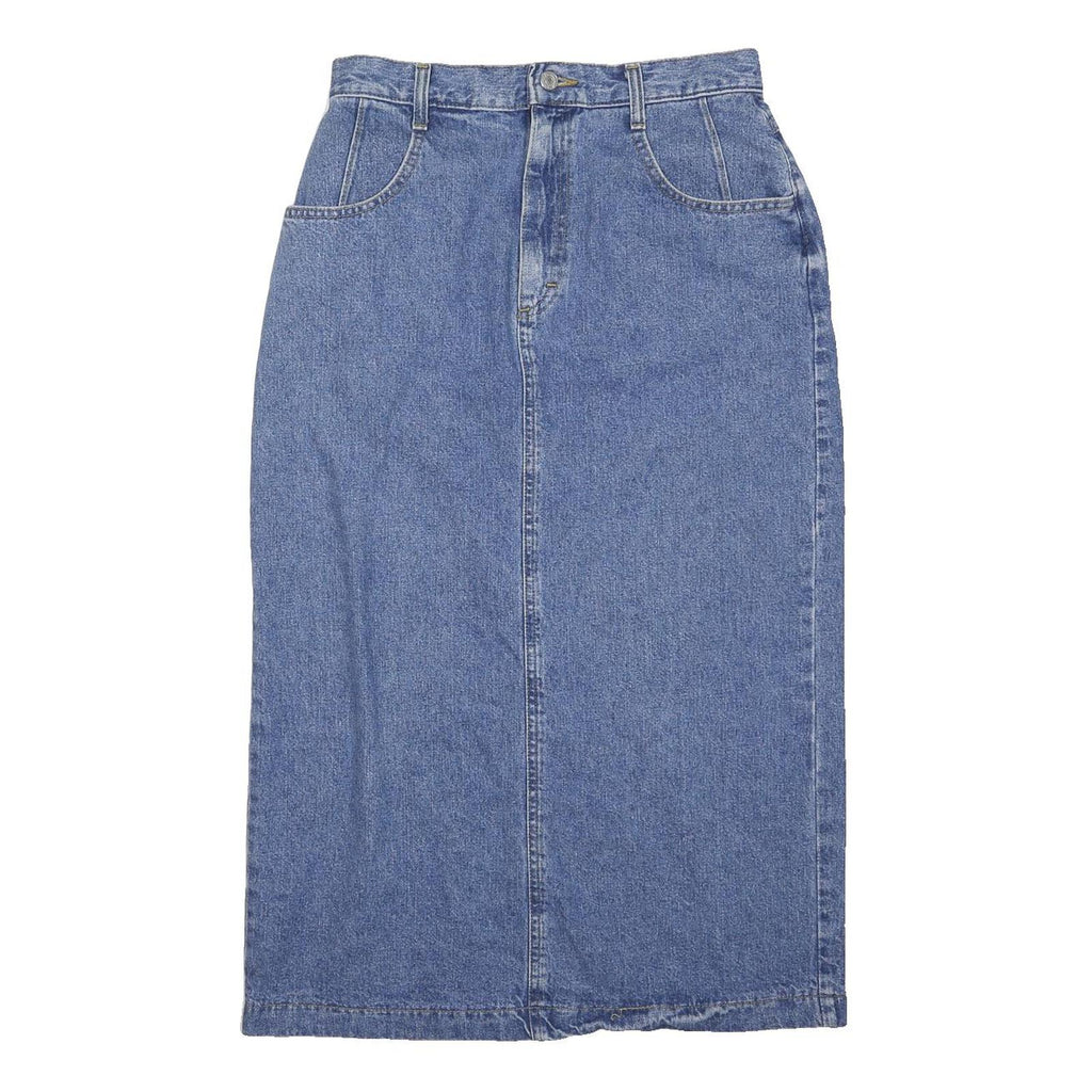 LEE Womens Blue Denim Midi Skirt Cotton Blend M Classic Straight Style Zip