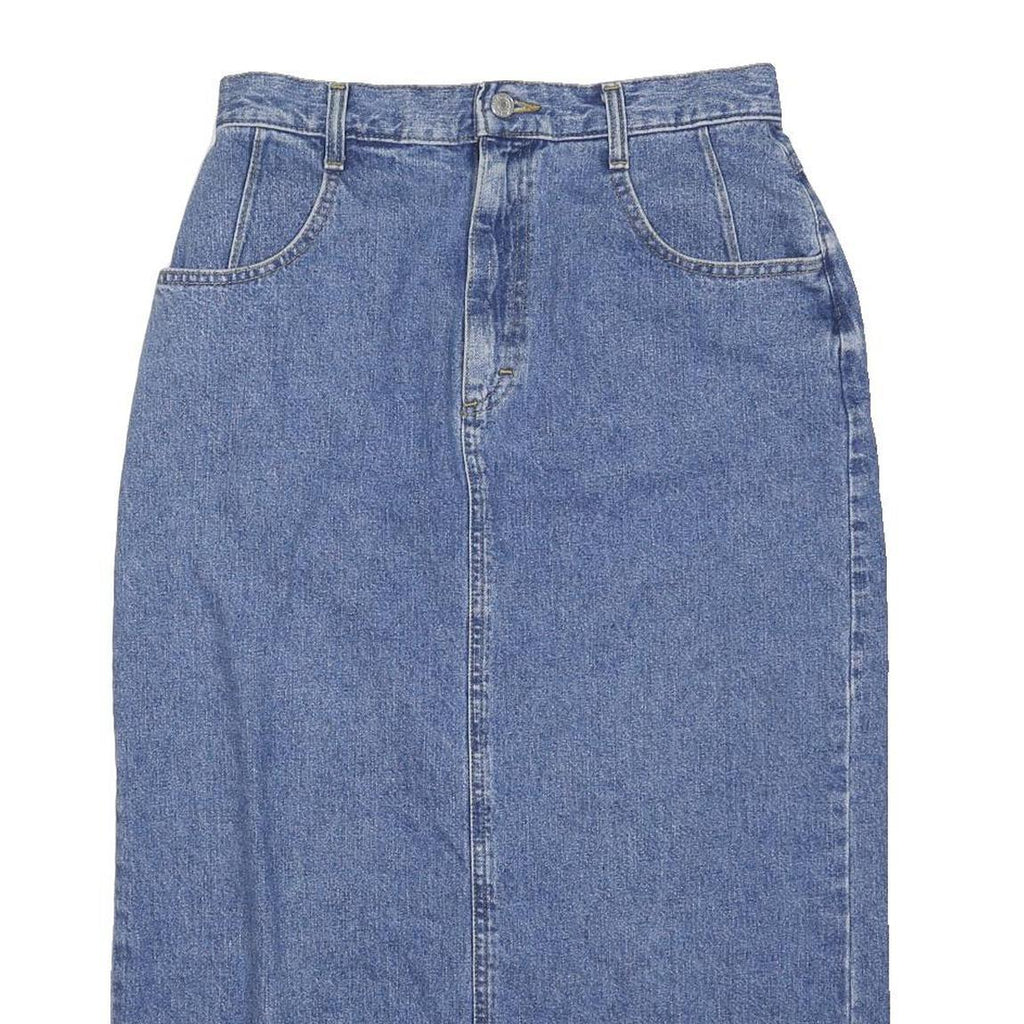 LEE Womens Blue Denim Midi Skirt Cotton Blend M Classic Straight Style Zip