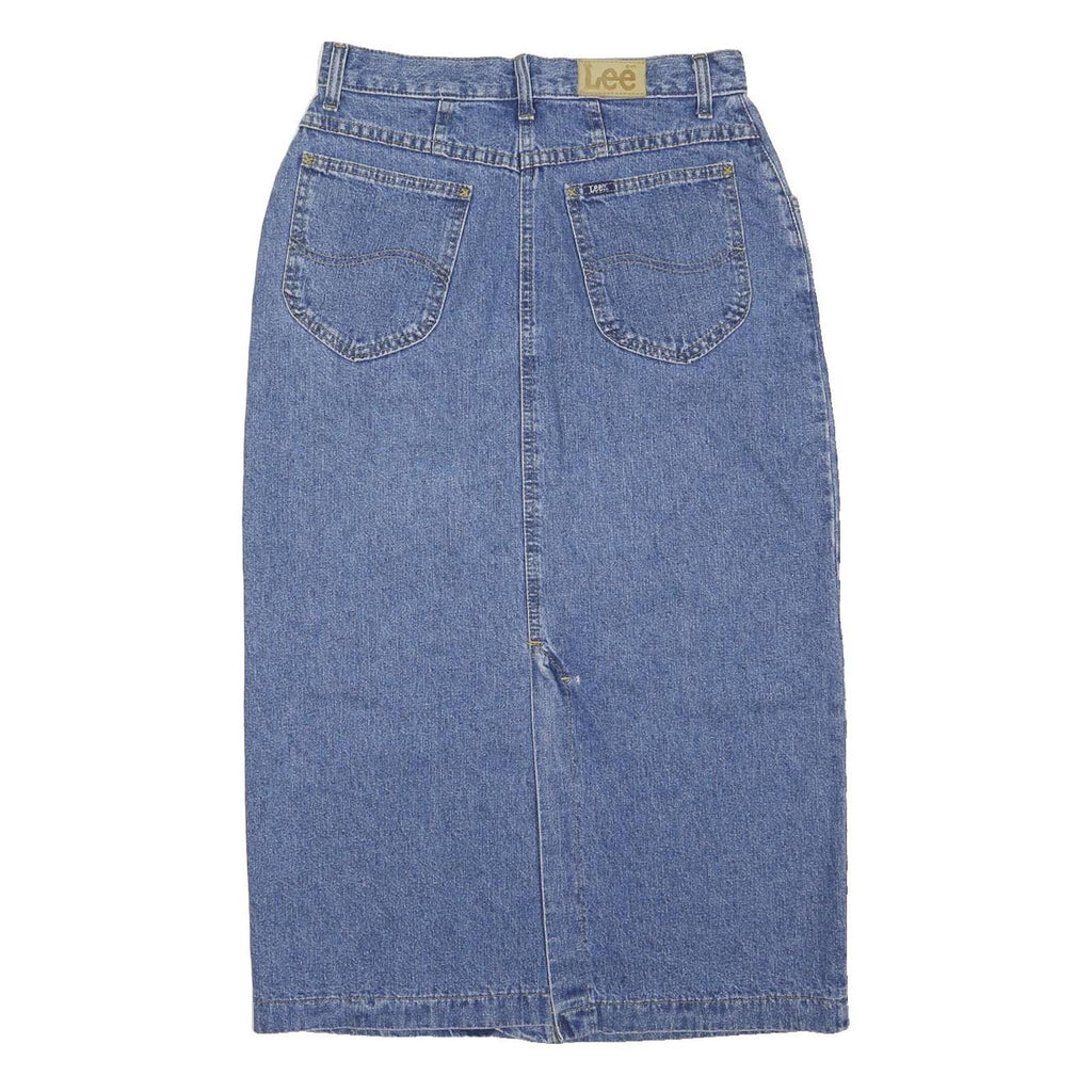 LEE Womens Blue Denim Midi Skirt Cotton Blend M Classic Straight Style Zip