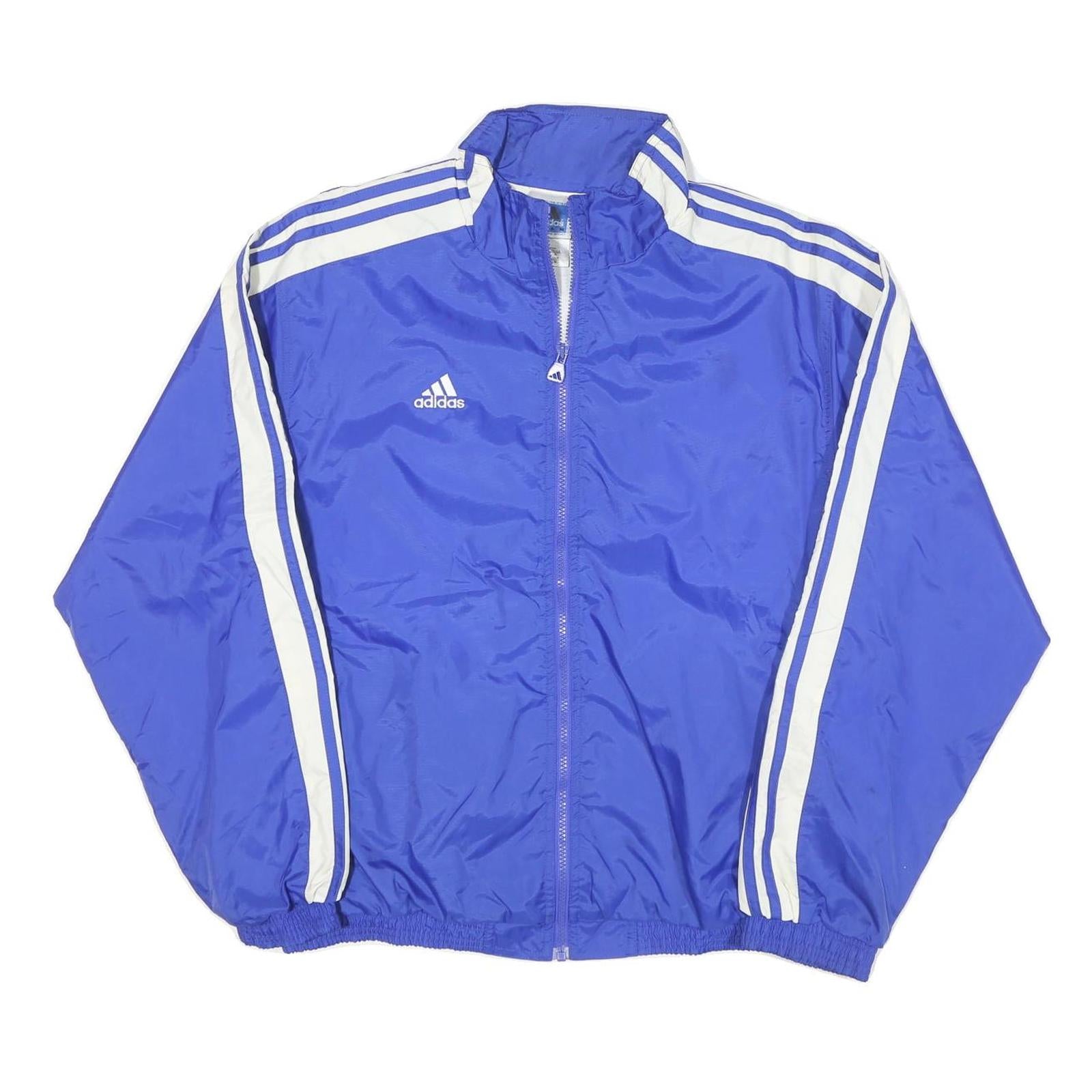 ADIDAS Mens Blue White Track Jacket L Nylon Plain Zip Casual Sportswear