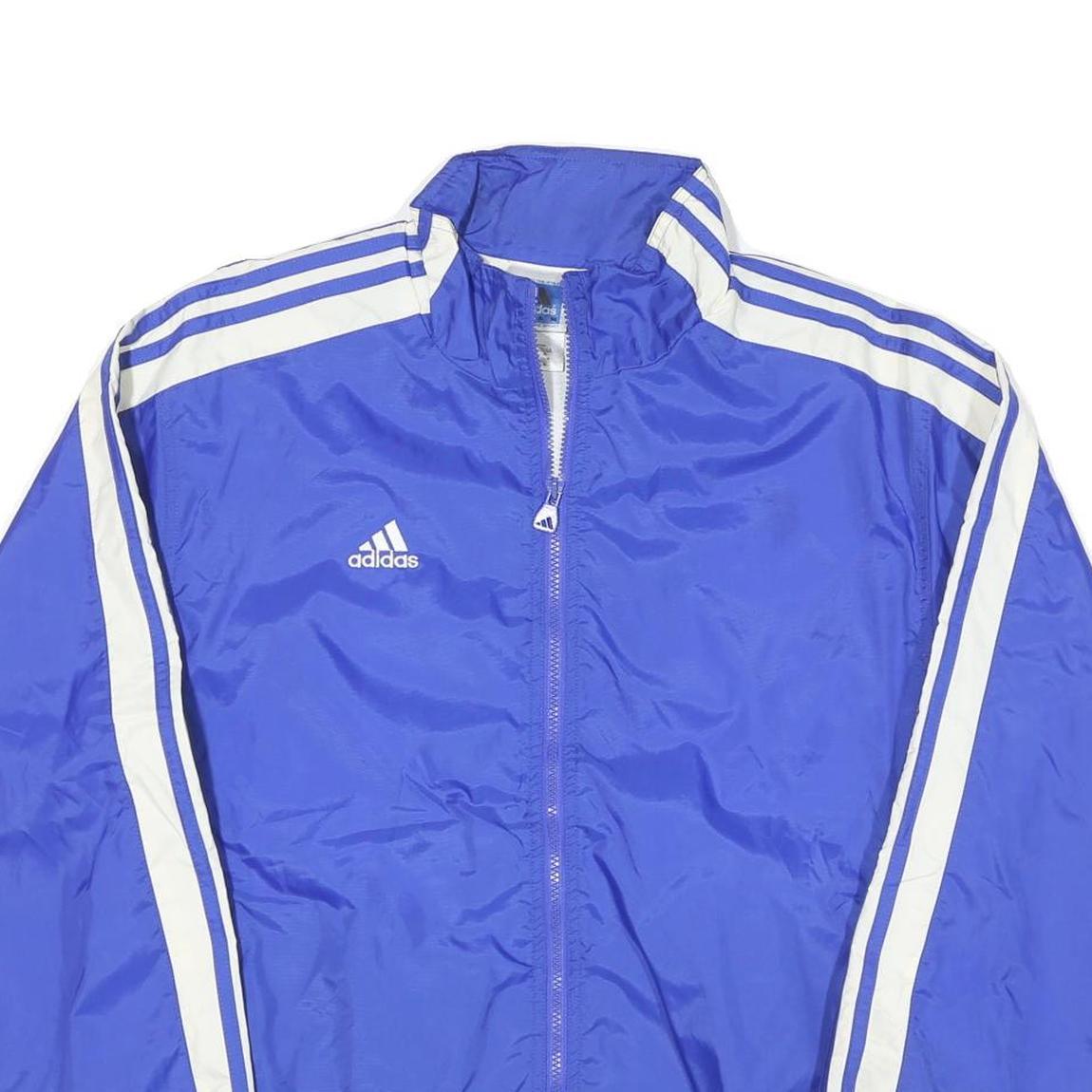 ADIDAS Mens Blue White Track Jacket L Nylon Plain Zip Casual Sportswear