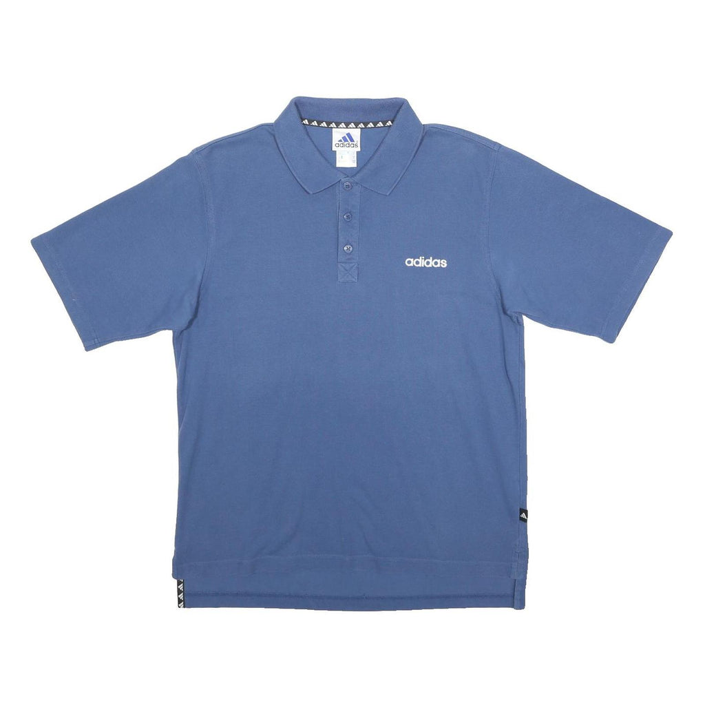 ADIDAS Mens Blue Short Sleeve Plain M Cotton Blend Polo Shirt Casual Sportswear