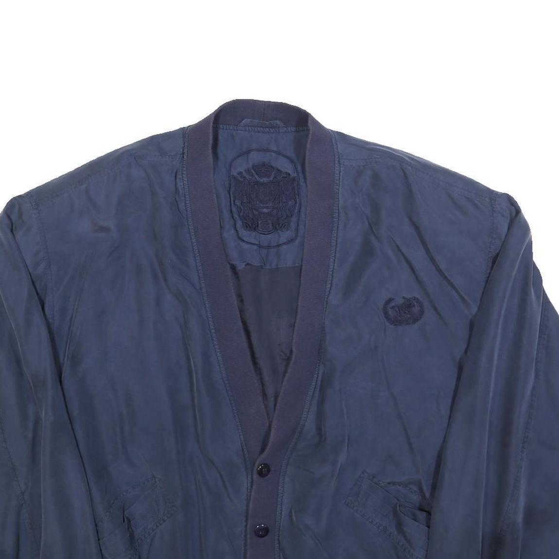 LIBERTY Mens Blue Silk Button Jacket L Plain Classic Stylish Lightweight