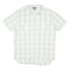 TIMBERLAND Mens White & Green Checked Short Sleeve Shirt L Casual Cotton Blend