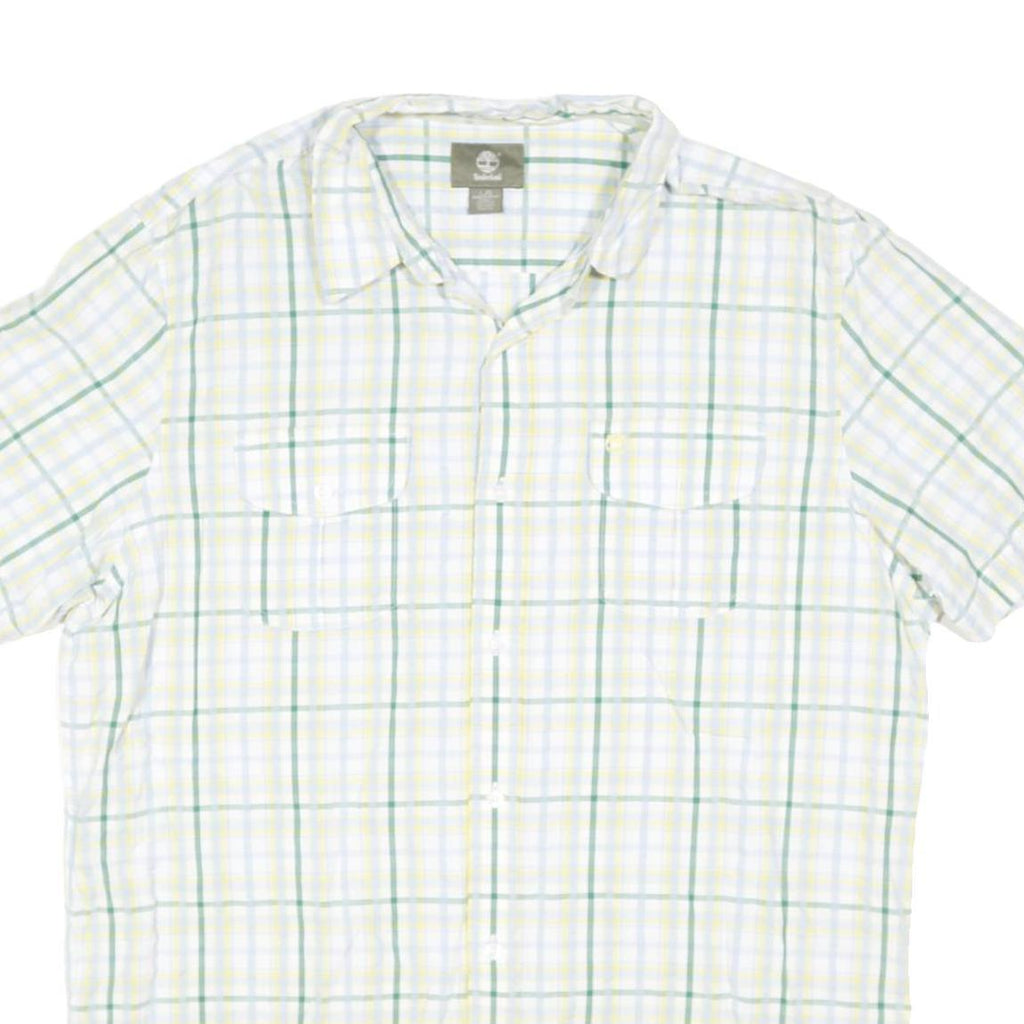 TIMBERLAND Mens White & Green Checked Short Sleeve Shirt L Casual Cotton Blend