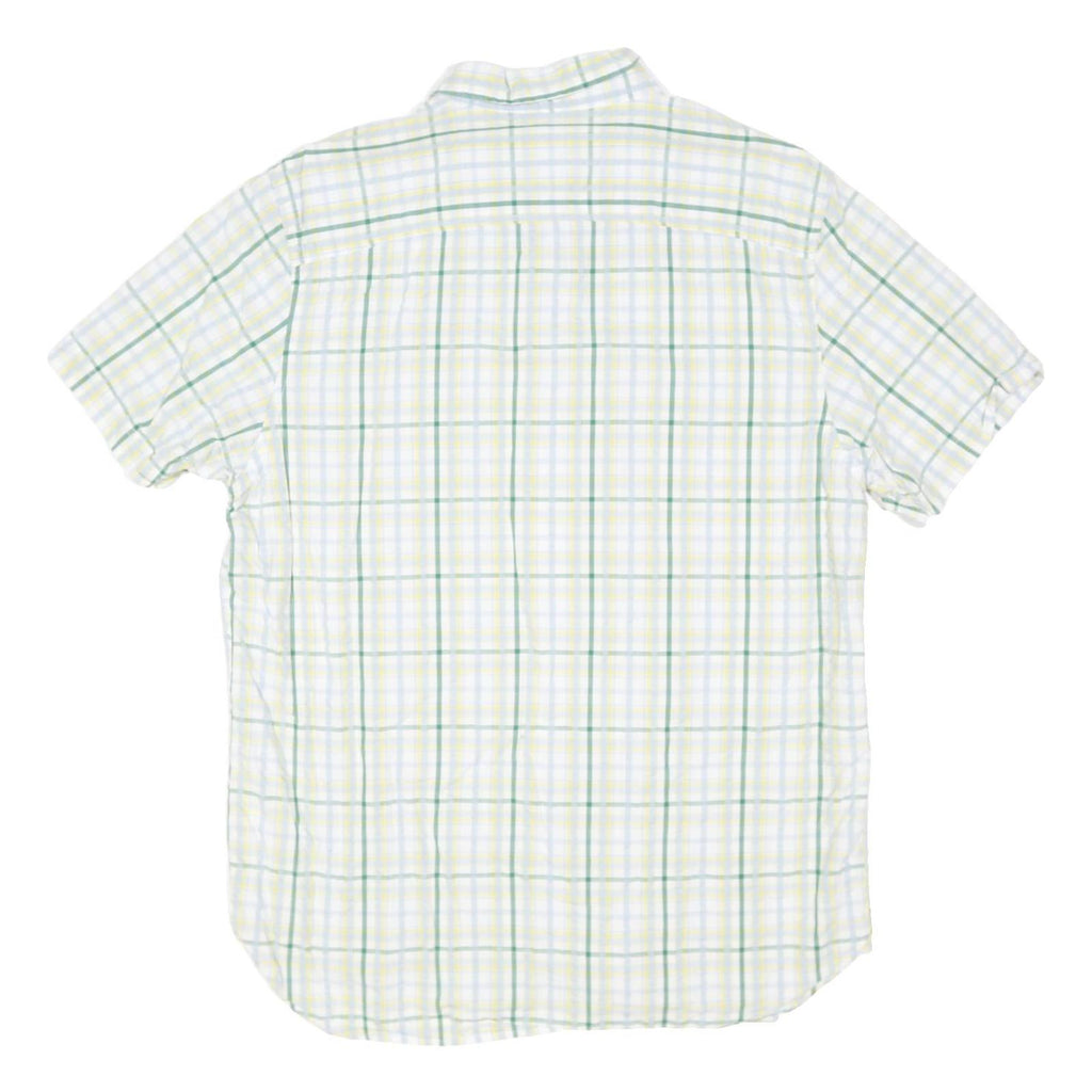 TIMBERLAND Mens White & Green Checked Short Sleeve Shirt L Casual Cotton Blend