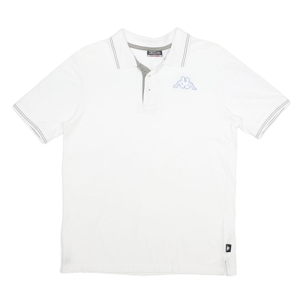 KAPPA Mens White Short Sleeve Plain Polo Shirt M Cotton Casual Basic