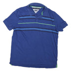 TOMMY HILFIGER Mens Blue & Green Striped Short Sleeve Polo Shirt L Cotton Casual