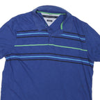 TOMMY HILFIGER Mens Blue & Green Striped Short Sleeve Polo Shirt L Cotton Casual