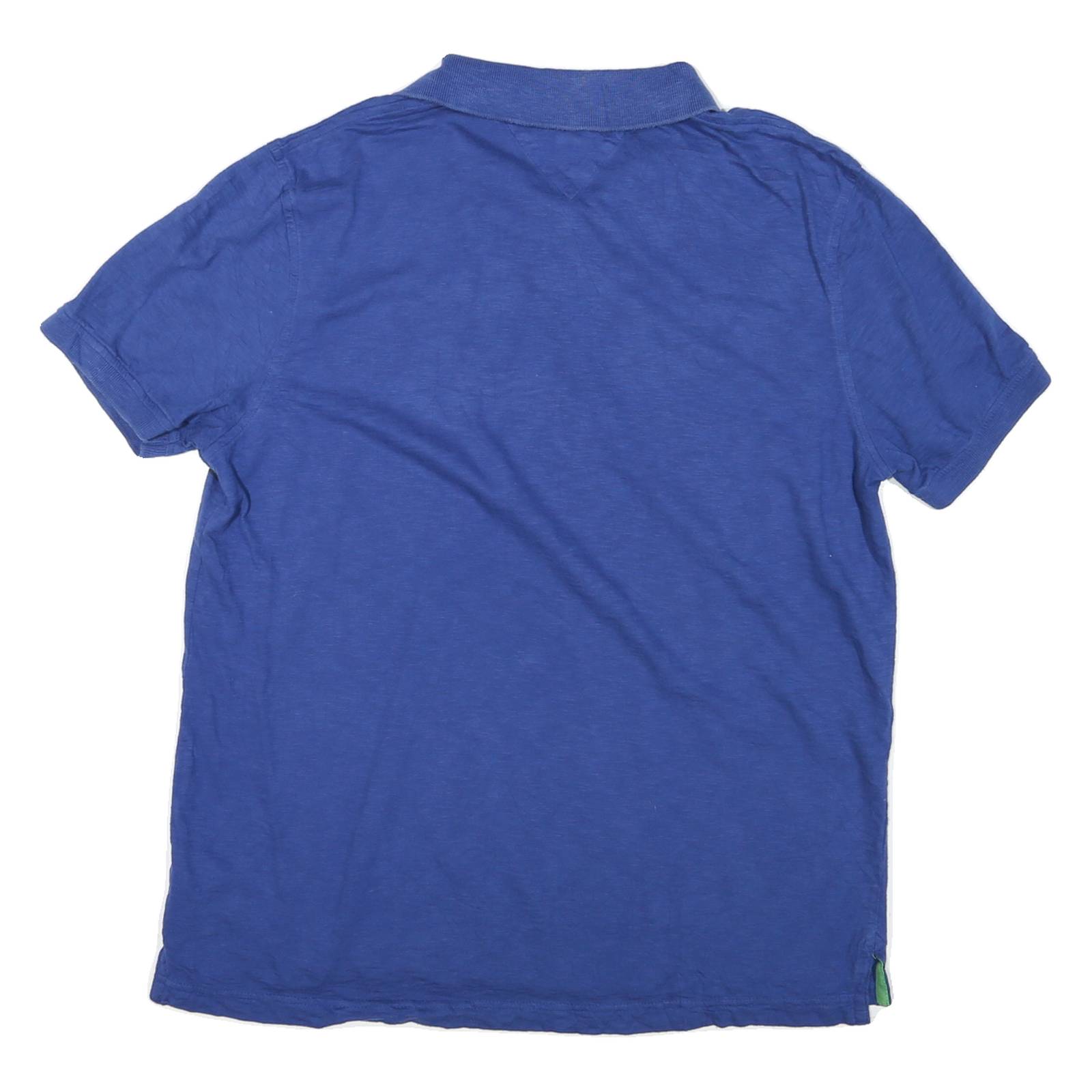 TOMMY HILFIGER Mens Blue & Green Striped Short Sleeve Polo Shirt L Cotton Casual