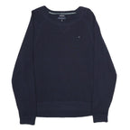 TOMMY HILFIGER Mens Navy Plain Cotton Crew Neck Basic Knit Jumper M Casual