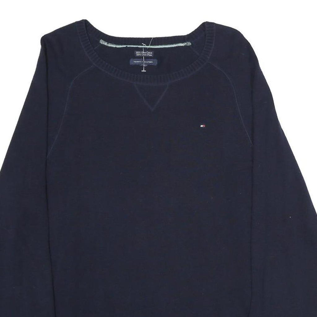 TOMMY HILFIGER Mens Navy Plain Cotton Crew Neck Basic Knit Jumper M Casual