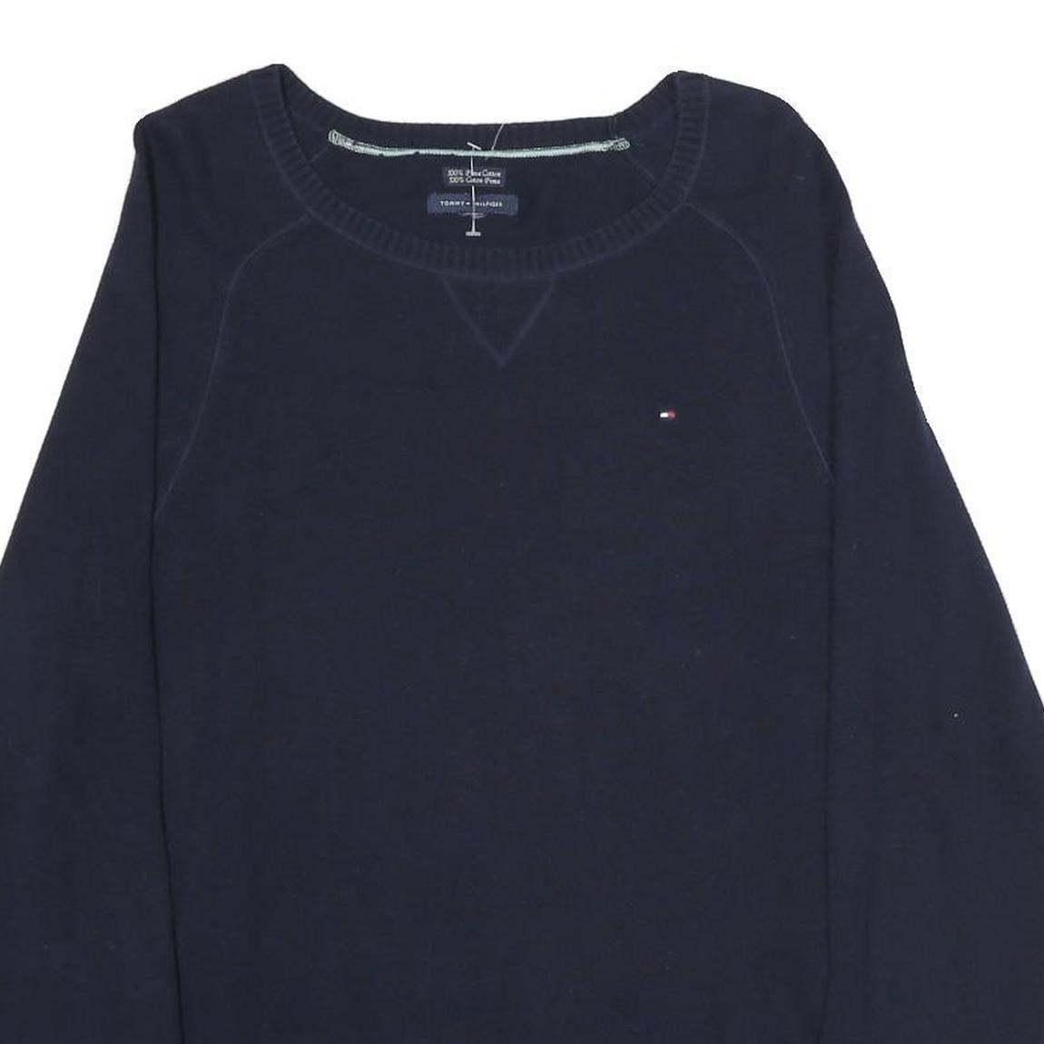 TOMMY HILFIGER Mens Navy Plain Cotton Crew Neck Basic Knit Jumper M Casual