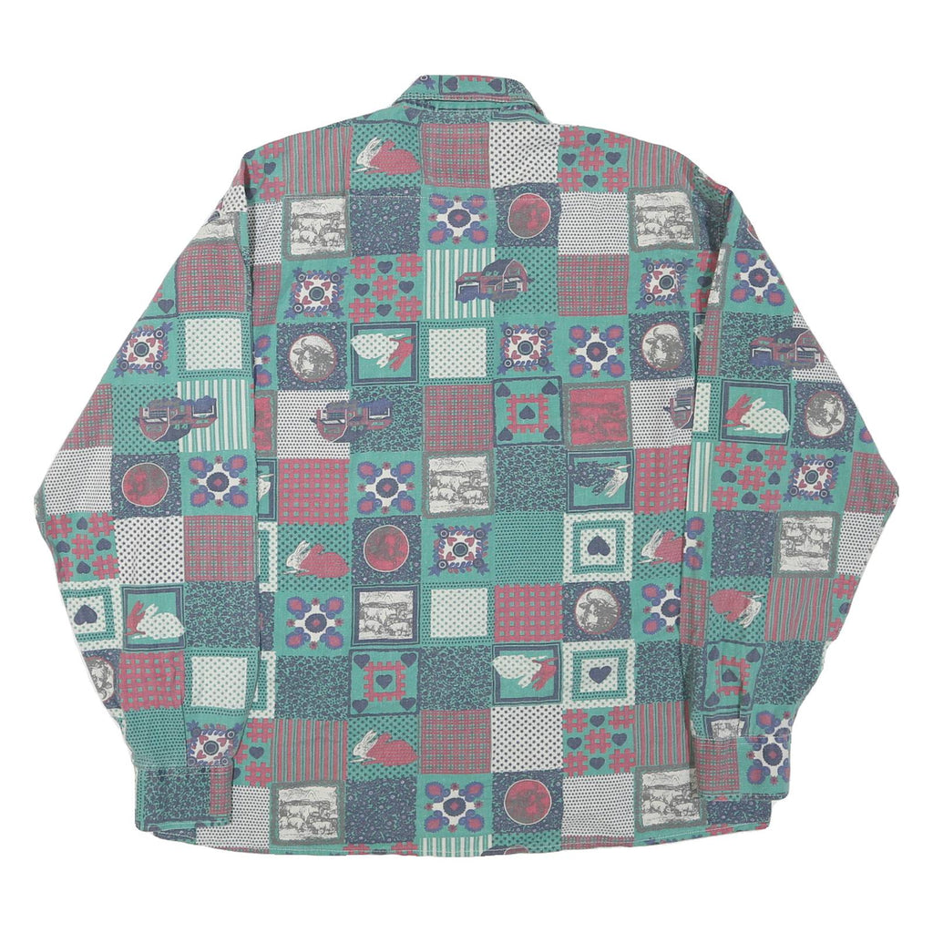 KANTAROS Mens Green & Red Check Pattern Cotton Blend Shirt S Long Sleeve Button