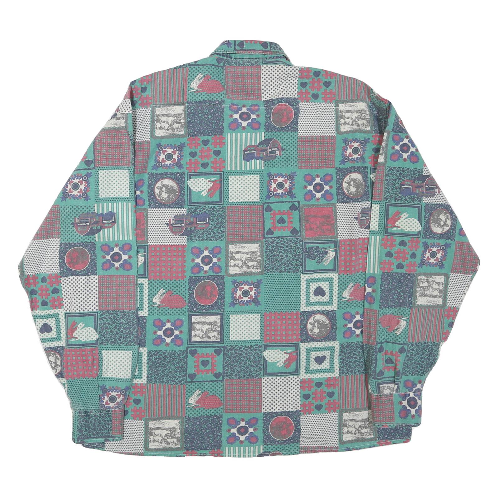 KANTAROS Mens Green & Red Check Pattern Cotton Blend Shirt S Long Sleeve Button
