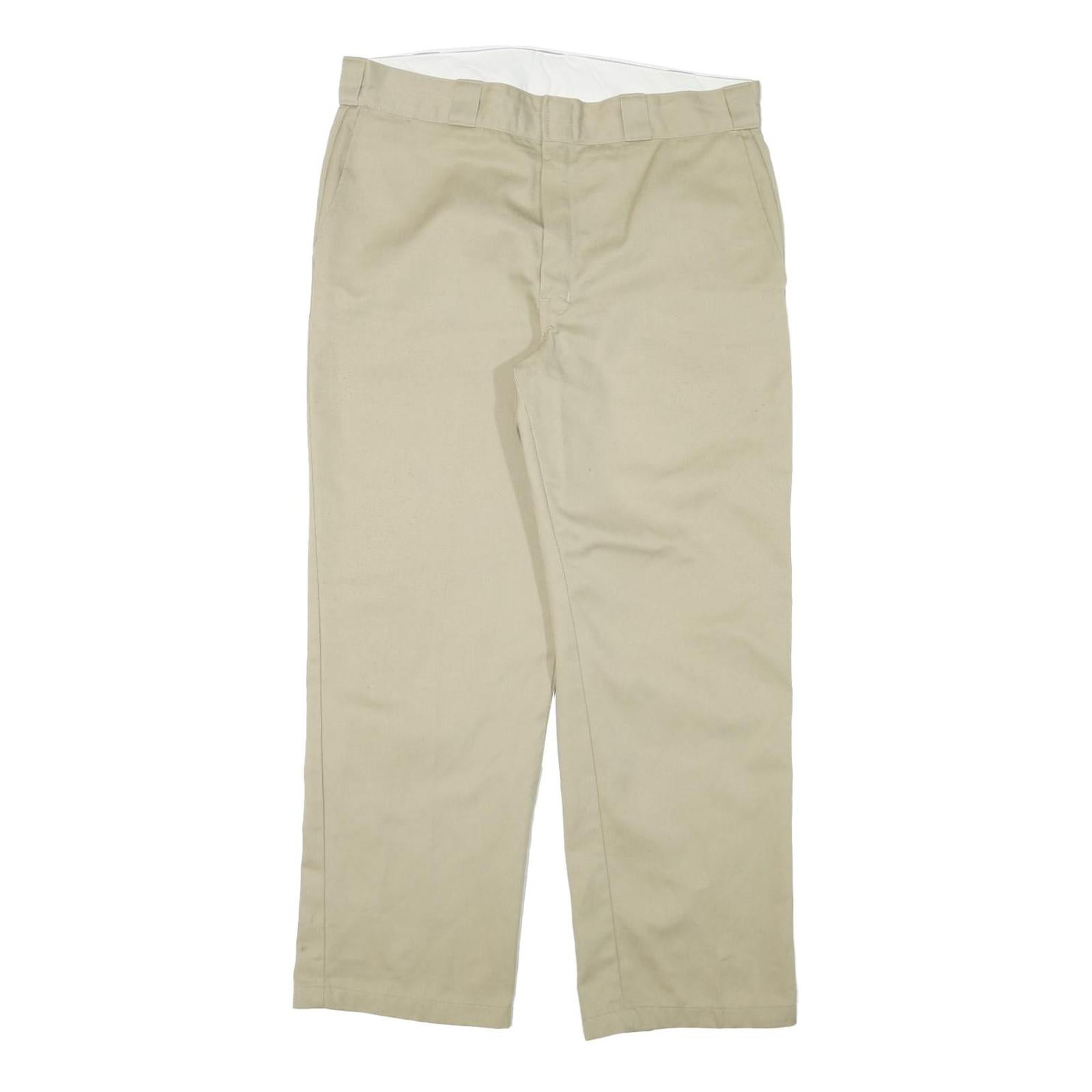 DICKIES Mens Regular Fit Beige Cotton Blend Trousers W34 L28 Classic Zip Closure