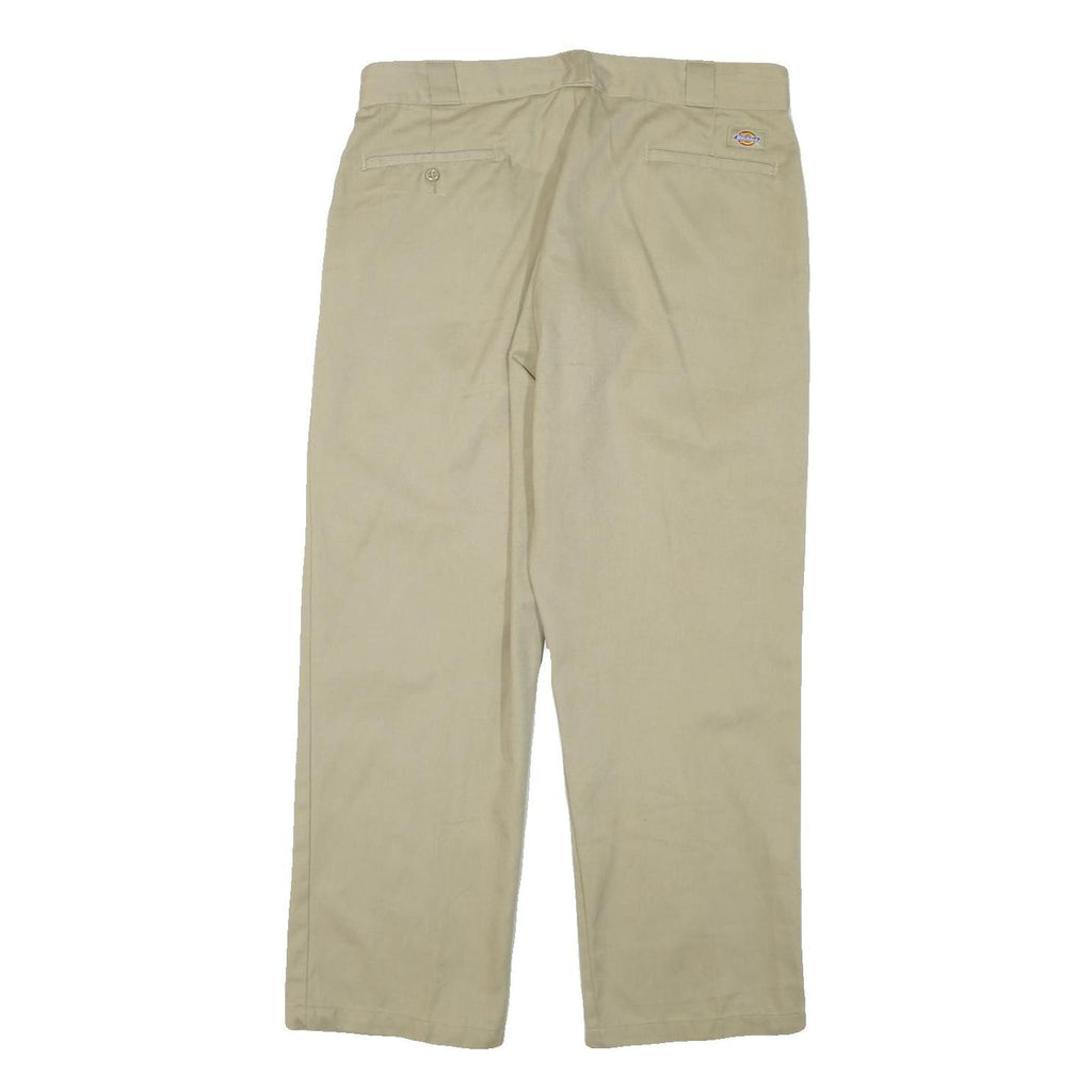 DICKIES Mens Regular Fit Beige Cotton Blend Trousers W34 L28 Classic Zip Closure