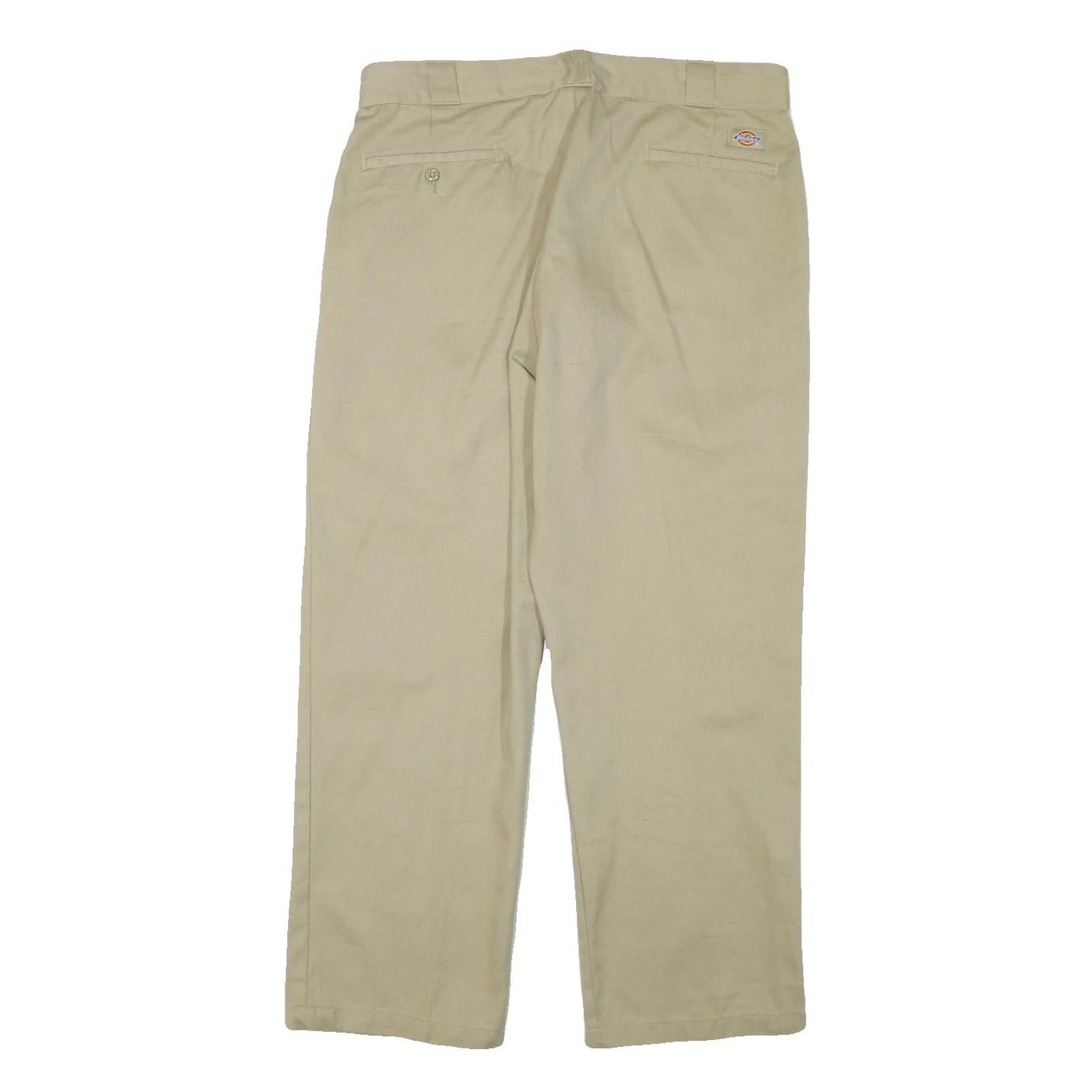 DICKIES Mens Regular Fit Beige Cotton Blend Trousers W34 L28 Classic Zip Closure