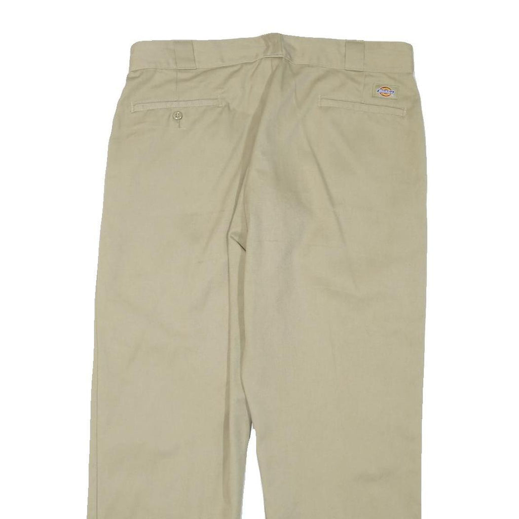 DICKIES Mens Regular Fit Beige Cotton Blend Trousers W34 L28 Classic Zip Closure