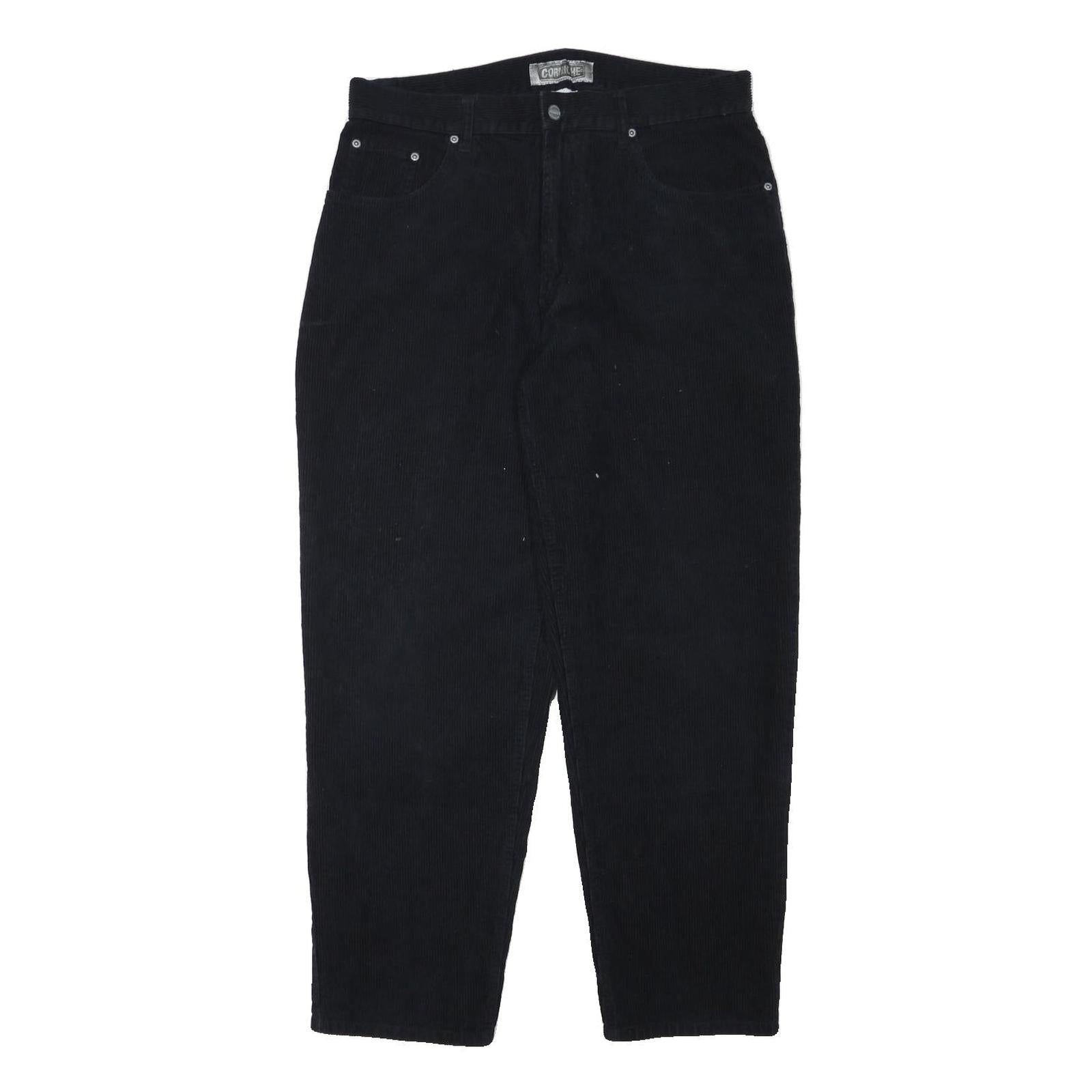 CORNICHE Mens Cotton Blend Black Relaxed Straight Trousers W34 L28 Casual Zip