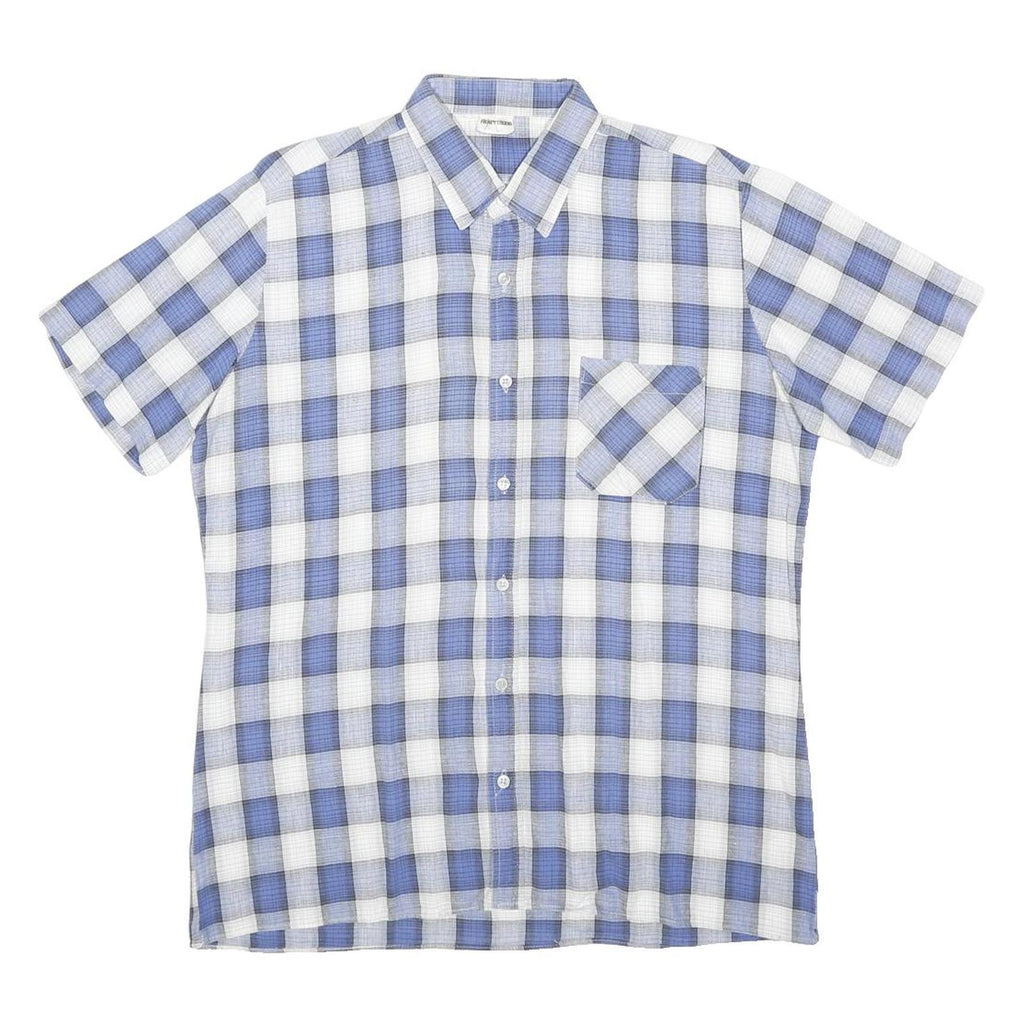 ACKERMANN Mens Blue & White Check Shirt L Cotton Blend Short Sleeve Casual