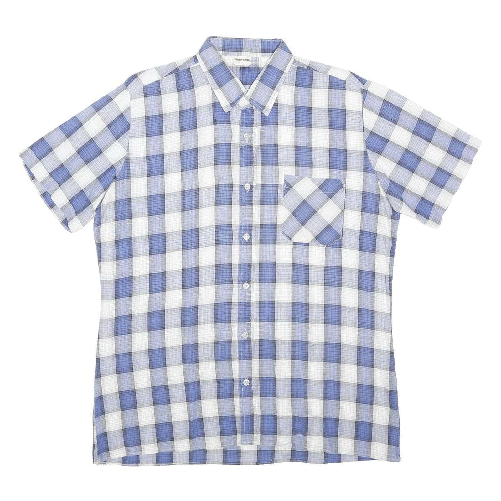 ACKERMANN Mens Blue & White Check Shirt L Cotton Blend Short Sleeve Casual