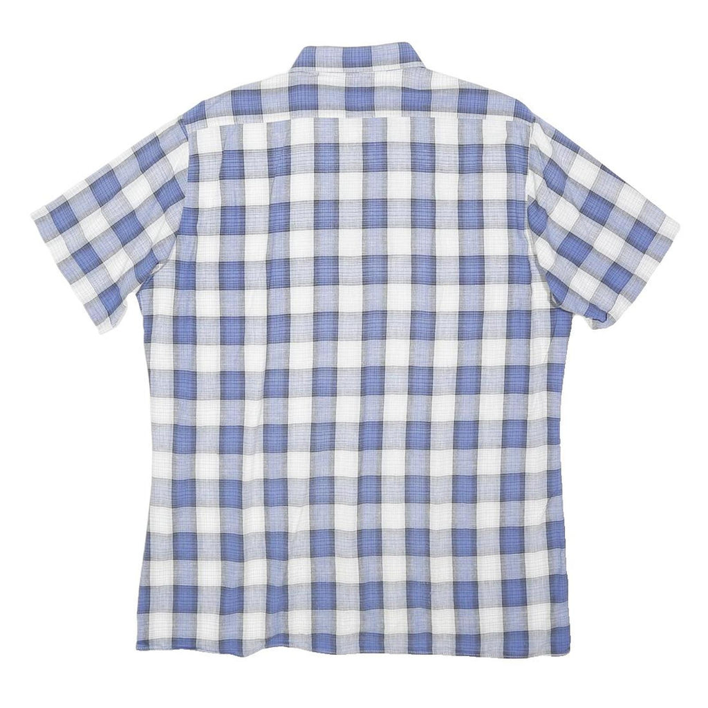 ACKERMANN Mens Blue & White Check Shirt L Cotton Blend Short Sleeve Casual