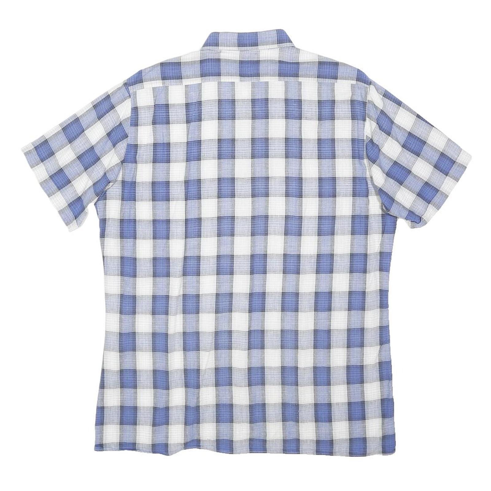 ACKERMANN Mens Blue & White Check Shirt L Cotton Blend Short Sleeve Casual