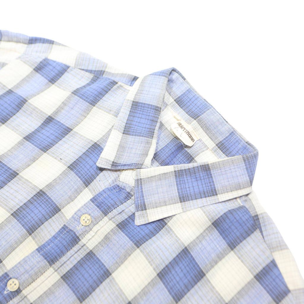 ACKERMANN Mens Blue & White Check Shirt L Cotton Blend Short Sleeve Casual