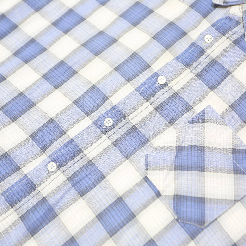 ACKERMANN Mens Blue & White Check Shirt L Cotton Blend Short Sleeve Casual