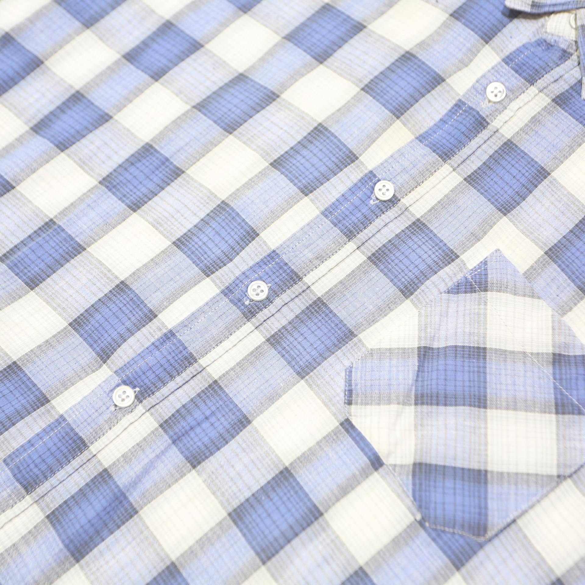 ACKERMANN Mens Blue & White Check Shirt L Cotton Blend Short Sleeve Casual