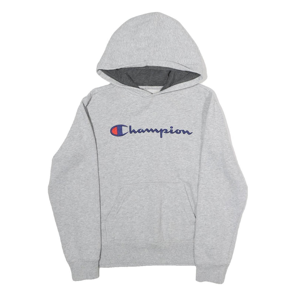 CHAMPION Mens Grey Hoodie L Cotton Blend Casual Logo Pullover Sweatshirt