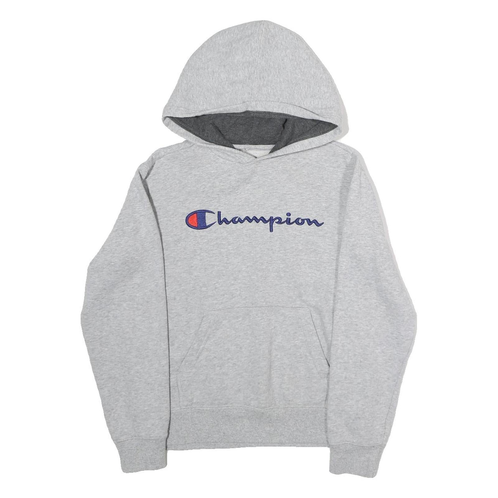 CHAMPION Mens Grey Hoodie L Cotton Blend Casual Logo Pullover Sweatshirt
