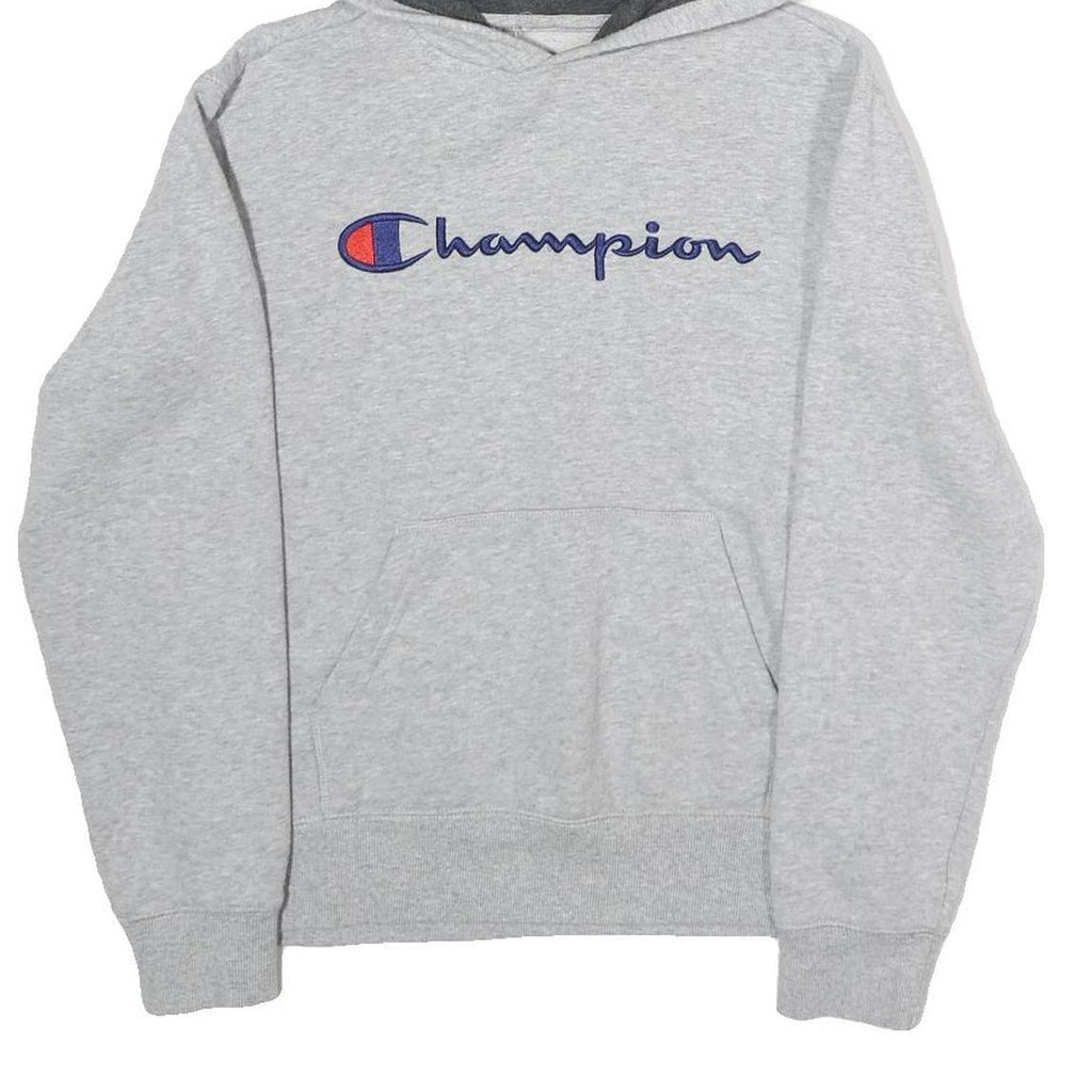 CHAMPION Mens Grey Hoodie L Cotton Blend Casual Logo Pullover Sweatshirt
