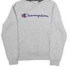 CHAMPION Mens Grey Hoodie L Cotton Blend Casual Logo Pullover Sweatshirt