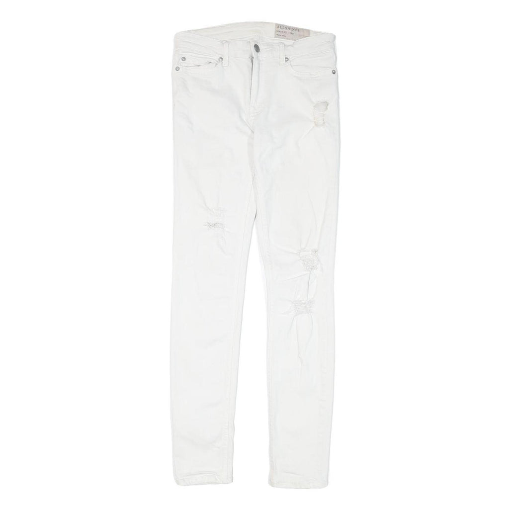 ALL SAINTS Womens White Regular Skinny Denim Jeans W27 L29 Distressed Zip