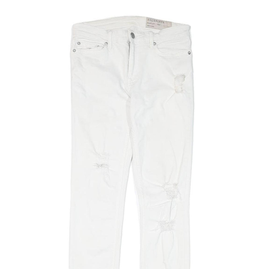 ALL SAINTS Womens White Regular Skinny Denim Jeans W27 L29 Distressed Zip