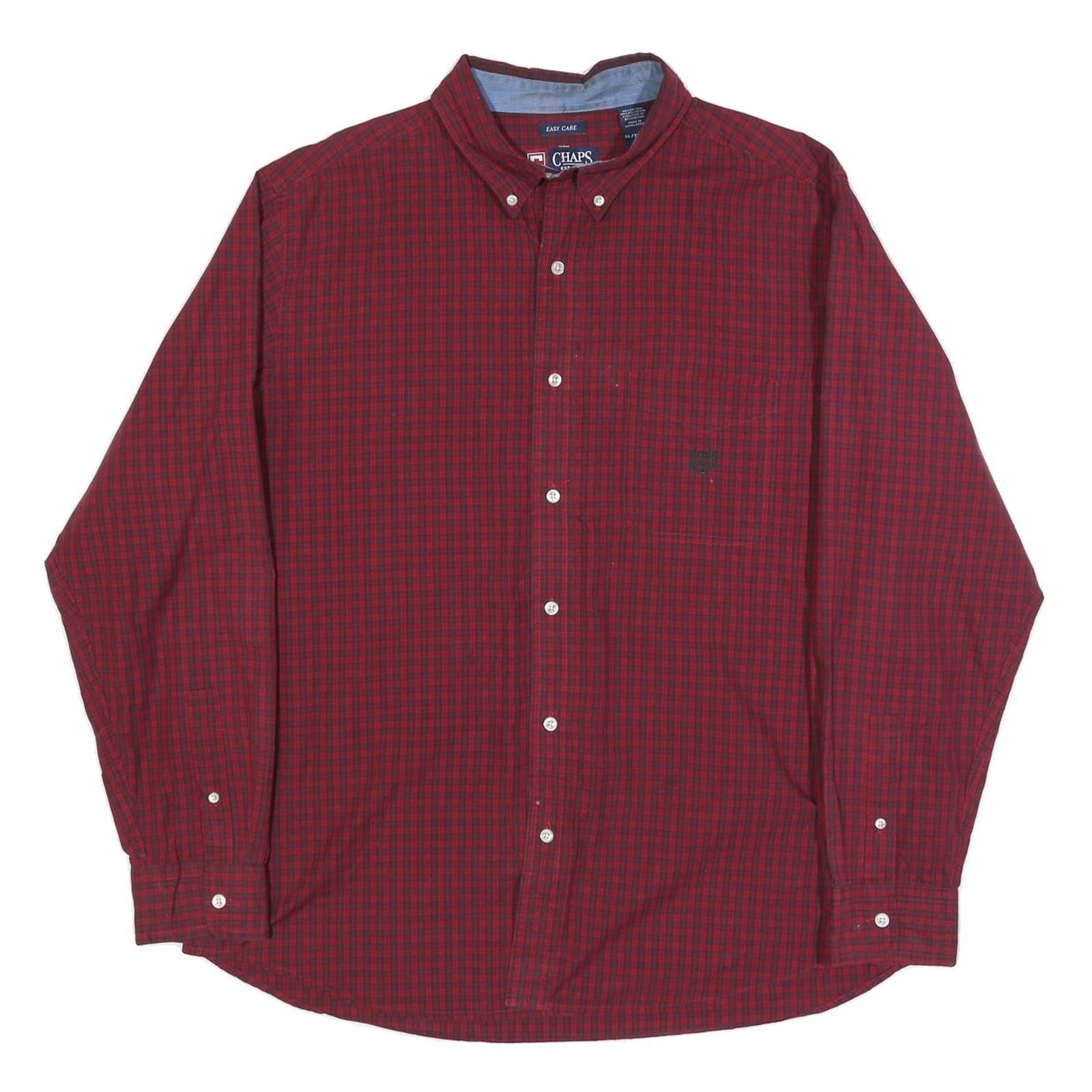 CHAPS Mens Red & Dark Blue Check Shirt XL Button Down Long Sleeve Casual Cotton