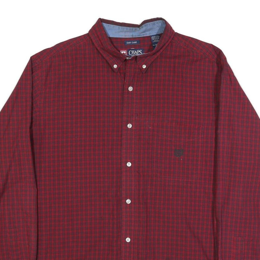 CHAPS Mens Red & Dark Blue Check Shirt XL Button Down Long Sleeve Casual Cotton
