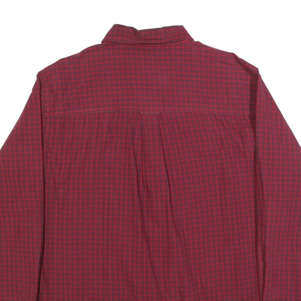 CHAPS Mens Red & Dark Blue Check Shirt XL Button Down Long Sleeve Casual Cotton