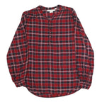 L.O.G.G Womens Red & Navy Check Blouse Long Sleeve Button Neck L Cotton Blend