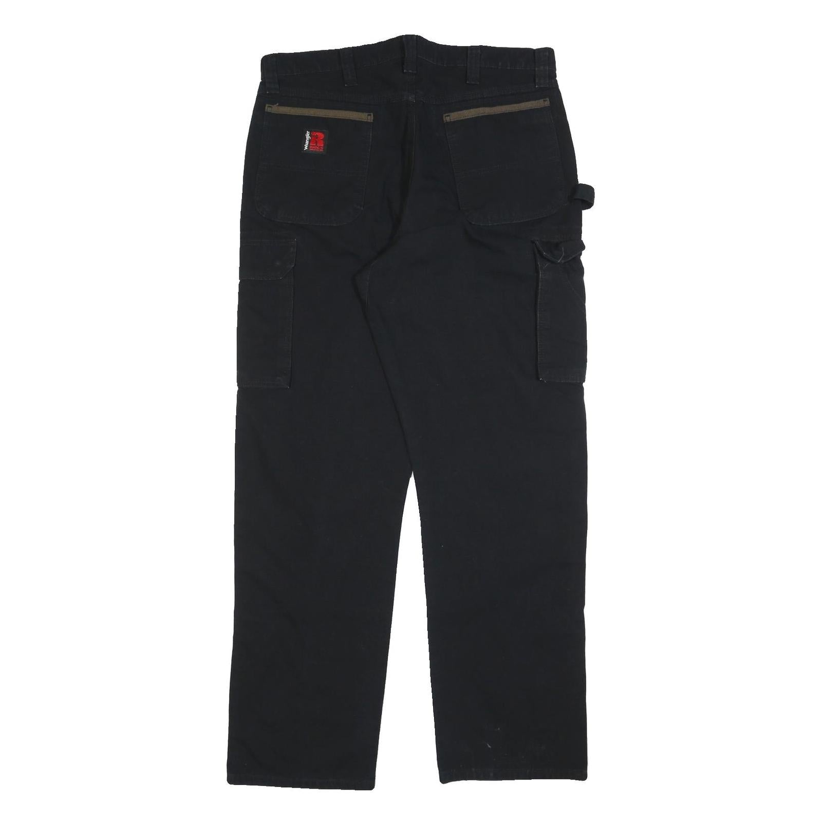 WRANGLER Mens Cotton Black Relaxed Straight Trousers W36 L34 Workwear Utility