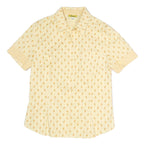 LES OLIVADES Womens Cream & Yellow Printed Shirt Short Sleeve Collared L