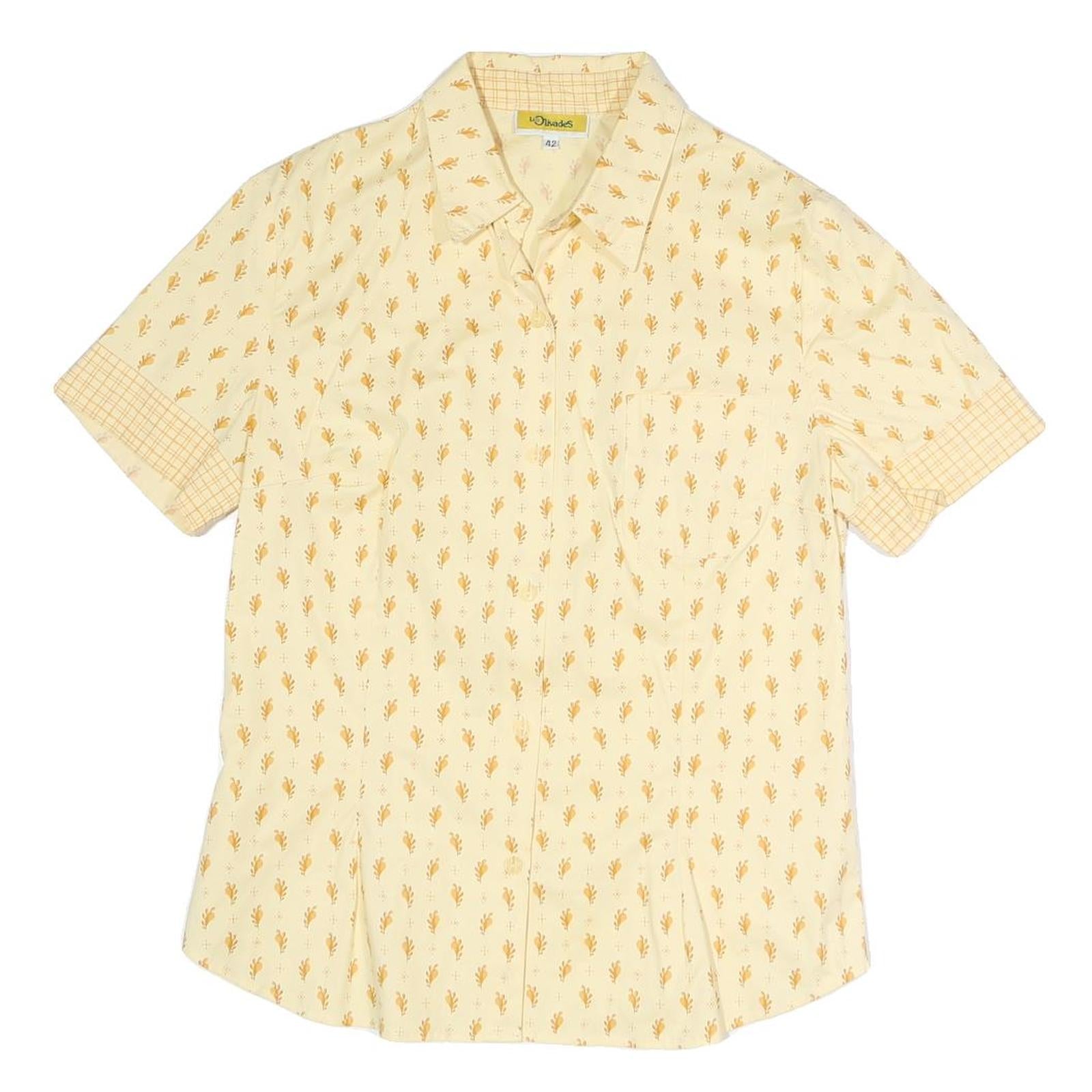 LES OLIVADES Womens Cream & Yellow Printed Shirt Short Sleeve Collared L